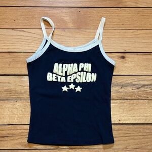 Navy Tank Top with White yellow Trim and Lettering